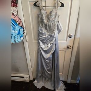 Silver Sequin Evening Gown